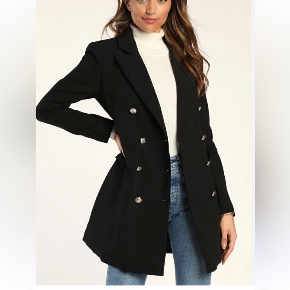 Lulu's Black Double Breasted Coat Dress(Size Small)